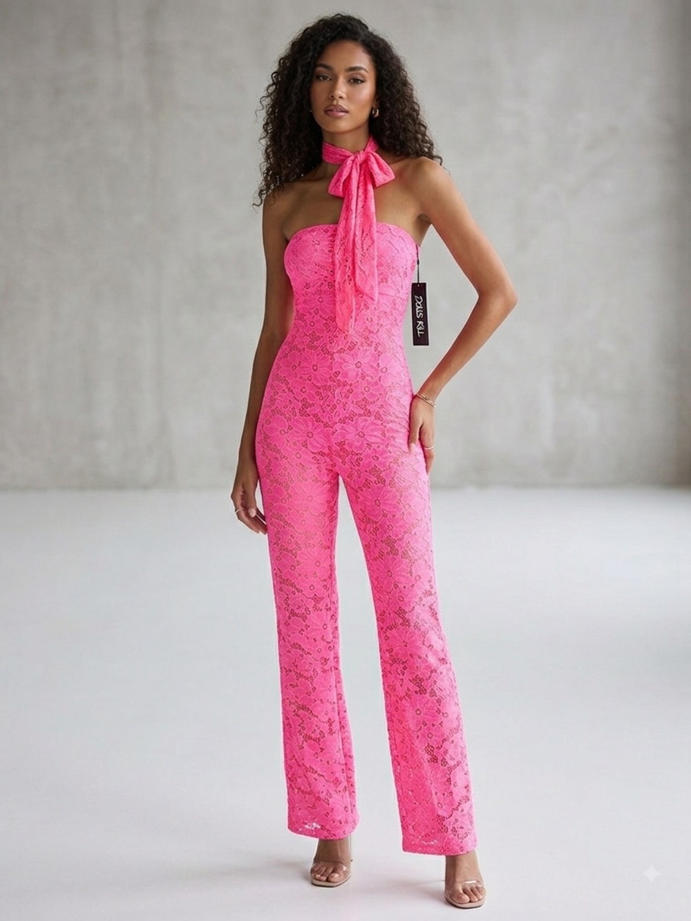 Fashion Nova- Pink Lace Jumpsuit